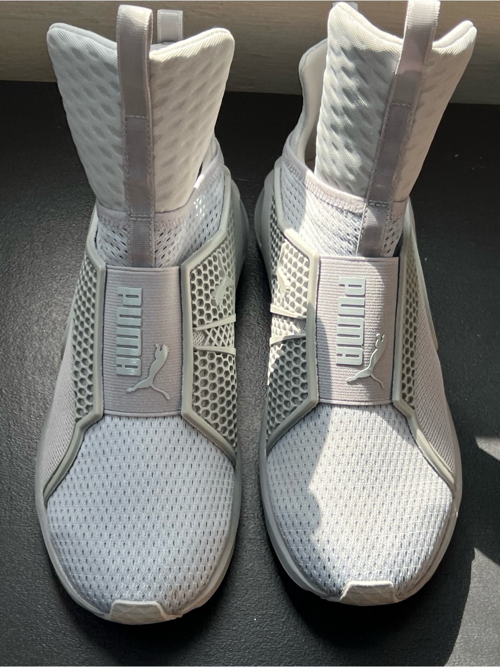 Puma White Knit Slip-On Sneakers